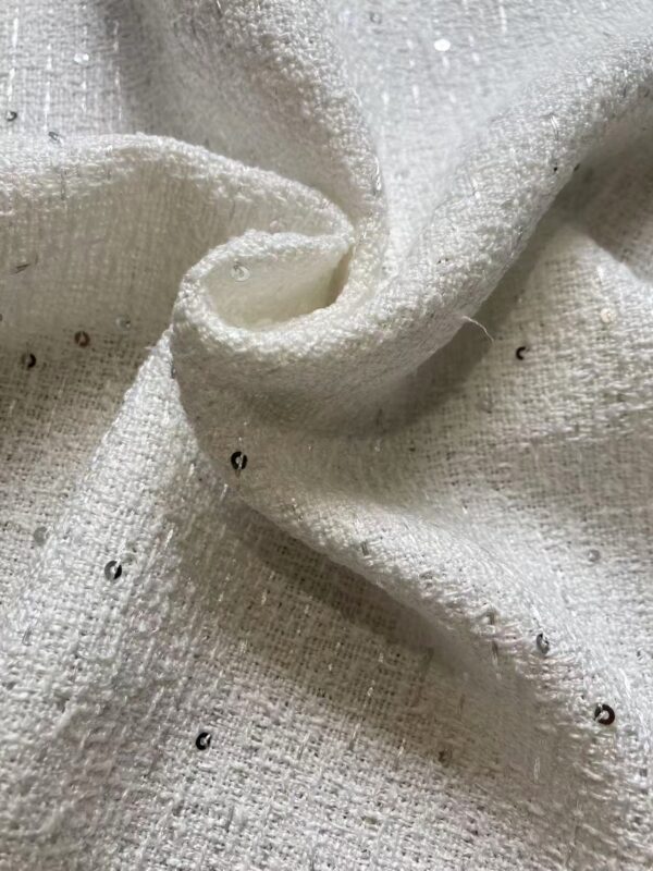 premium cx2620 white sequined tweed fabric with silver metallic thread for elegant jackets & skirts premium cx2620 white sequined tweed fabric with silver metallic thread for elegant jackets & skirts