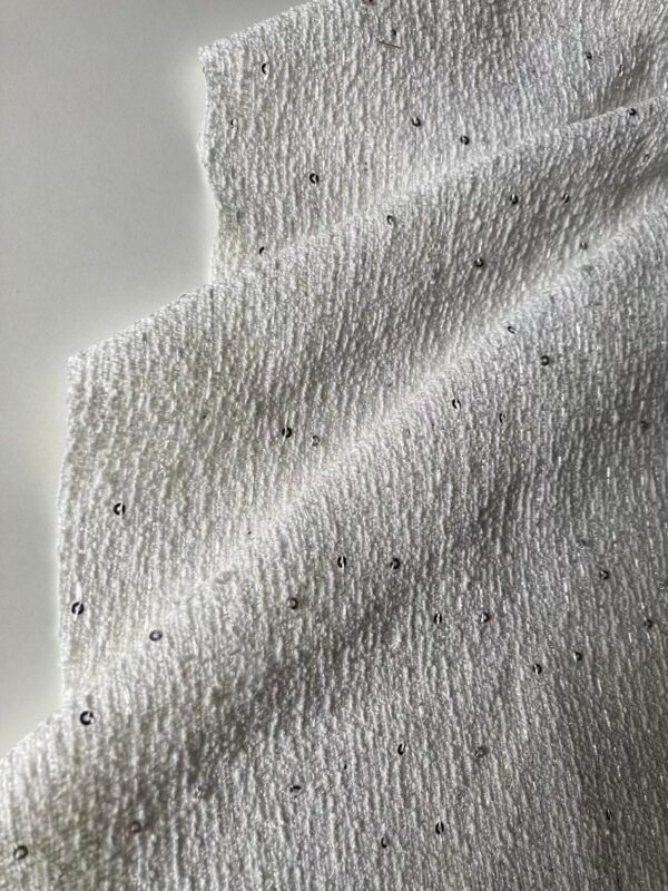 premium cx2620 white sequined tweed fabric with silver metallic thread for elegant jackets & skirts premium cx2620 white sequined tweed fabric with silver metallic thread for elegant jackets & skirts