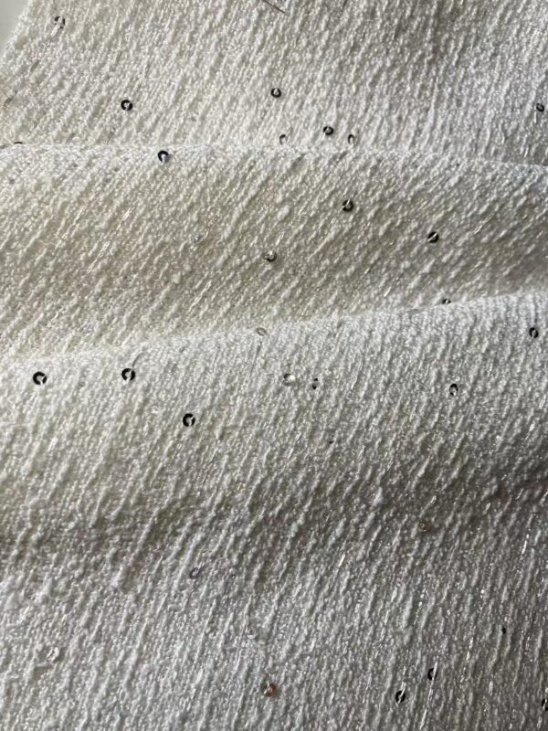 premium cx2620 white sequined tweed fabric with silver metallic thread for elegant jackets & skirts premium cx2620 white sequined tweed fabric with silver metallic thread for elegant jackets & skirts