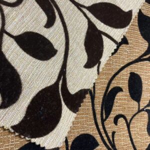 Luxury 3D Floral Jacquard Flocking Upholstery Fabric with Velvet Leaves, 300gsm Heavyweight Sofa Material for High-end Furniture