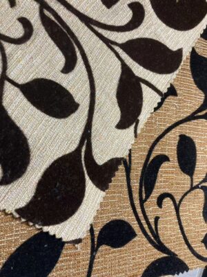 Luxury 3D Floral Jacquard Flocking Upholstery Fabric with Velvet Leaves, 300gsm Heavyweight Sofa Material for High-end Furniture