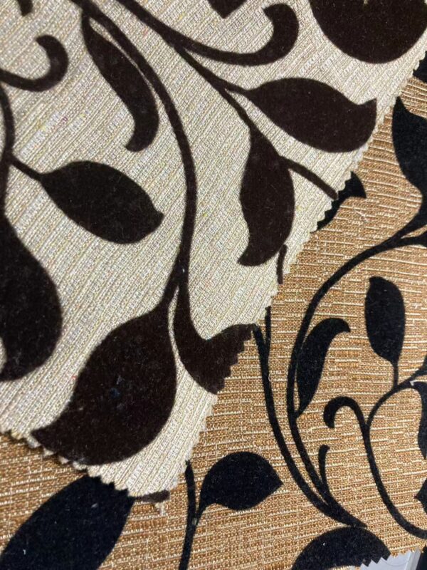 Luxury 3D Floral Jacquard Flocking Upholstery Fabric with Velvet Leaves, 300gsm Heavyweight Sofa Material for High-end Furniture
